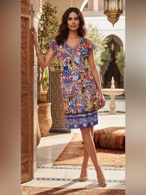 New Johnny Was The Janie Demarne Favorite  Tiered Tea Length Dress Boho Chic M
